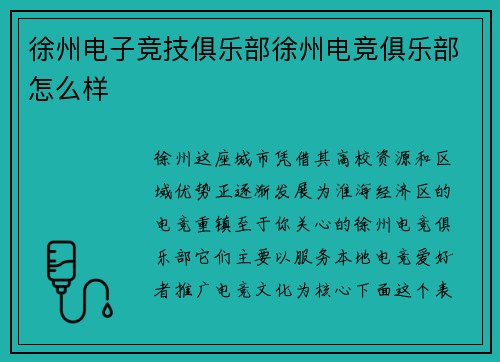 徐州电子竞技俱乐部徐州电竞俱乐部怎么样